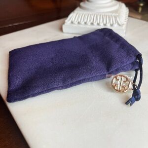 Tory Burch Blue Velvet Drawstring Jewelry Pouch w/Gold Logo Accent (New)